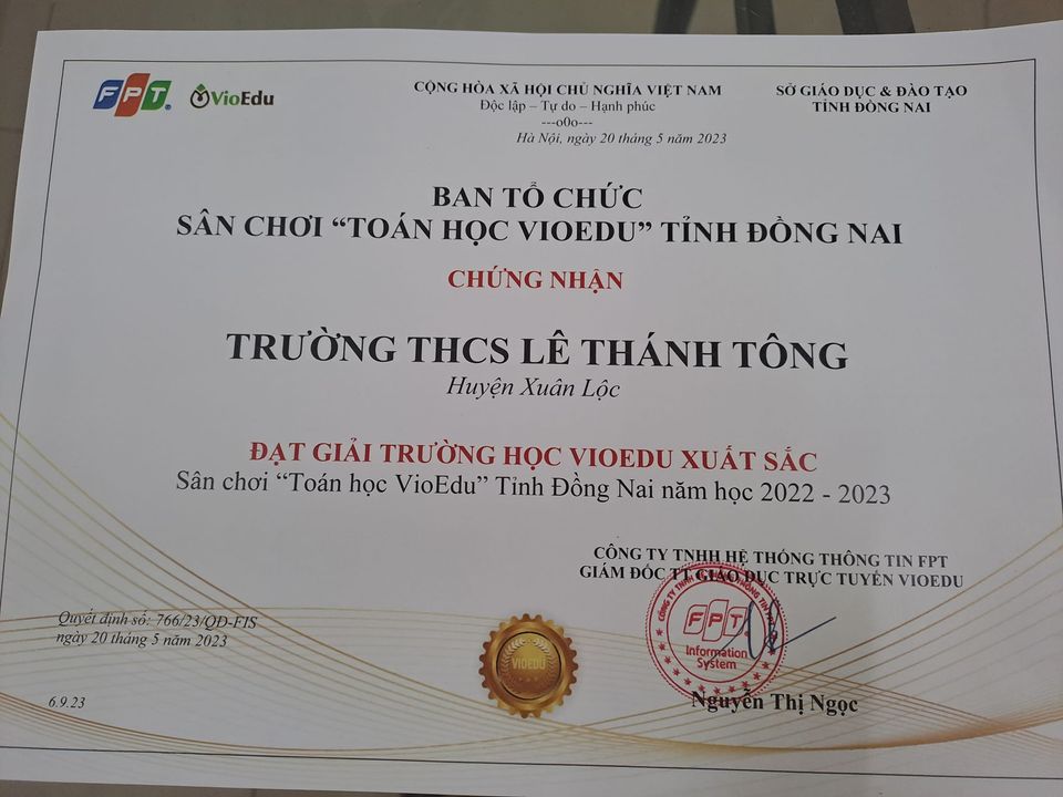 Sân chơi Toán học Vioedu của Trường THCS Lê Thánh Tông