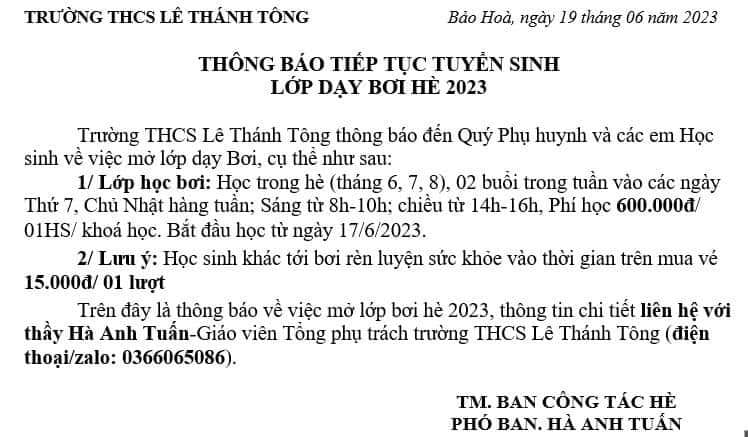 Lớp dạy Bơi vào thứ 7, CN hàng tuần